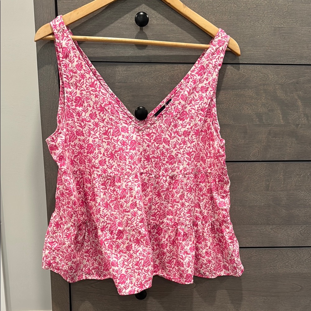 GAP Pink and White Ruffled Tank Top
